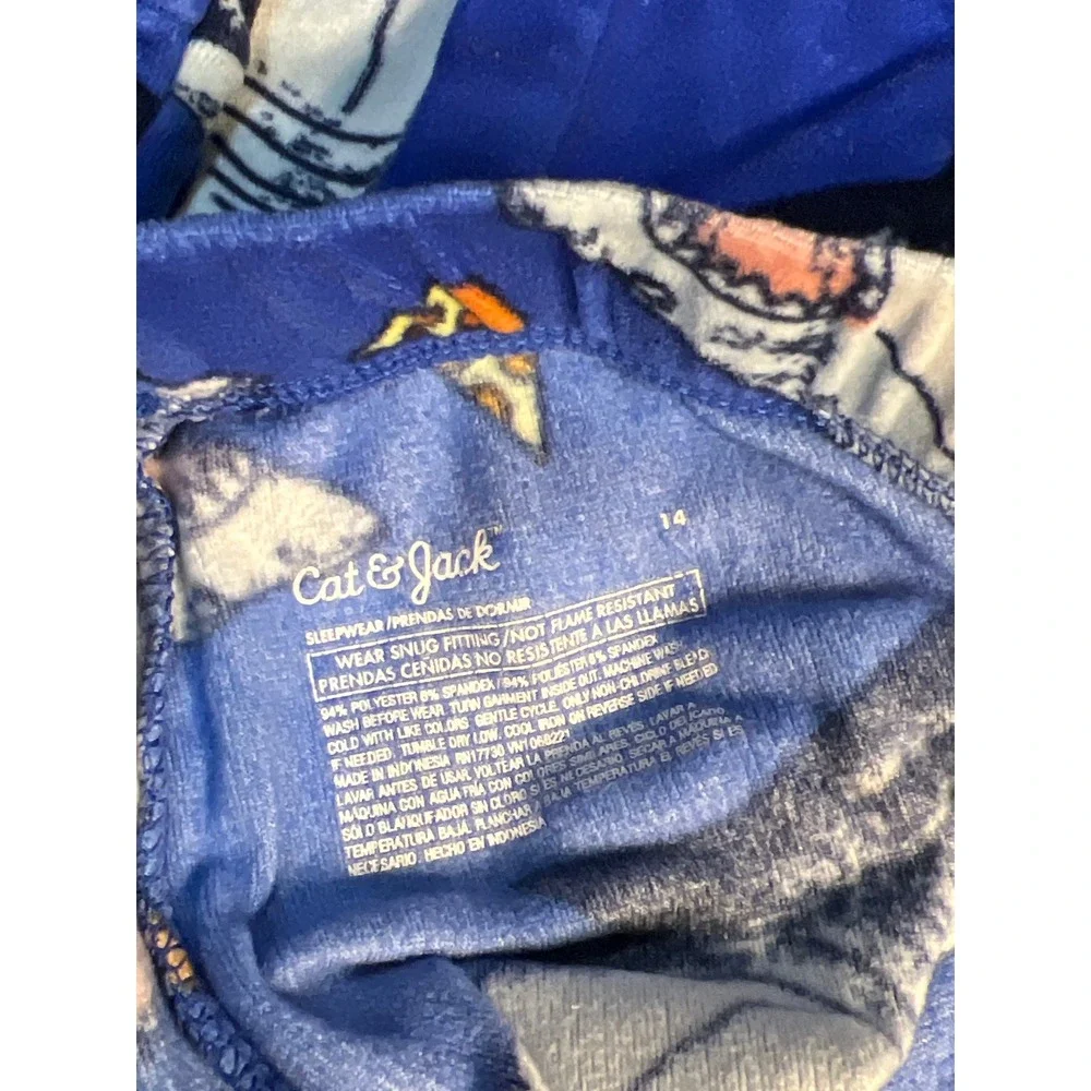 Cat &Jack Kids Blue Shark Santa Pizza Fleece Pajama Set Size14 Holiday Sleepwear